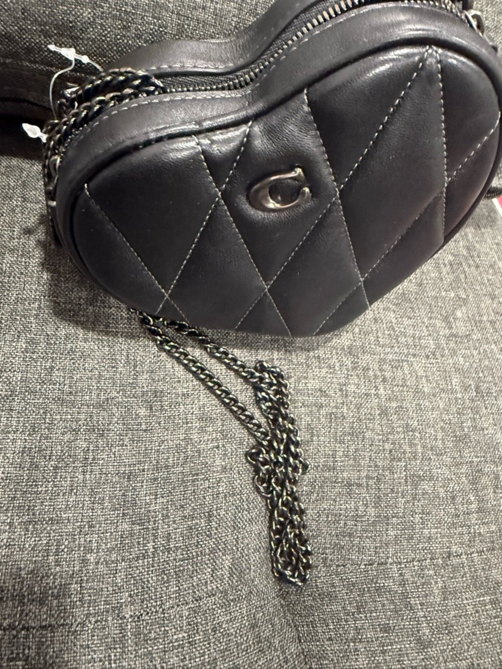 Coach Black Quilted Heart Crossbody Bag with Chain Strap - Picture 4 of 5